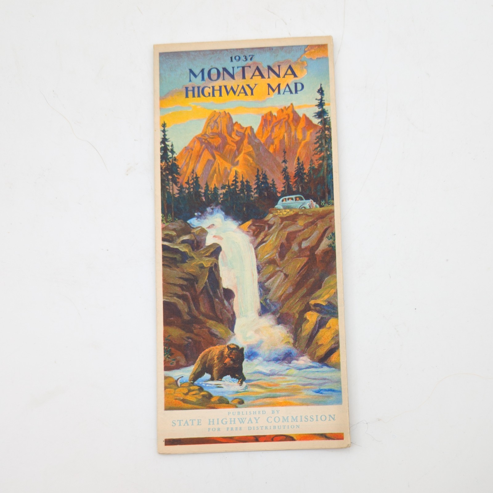 Vtg 1937 Montana Highway Map State Commission Lithograph Travel Brochure
