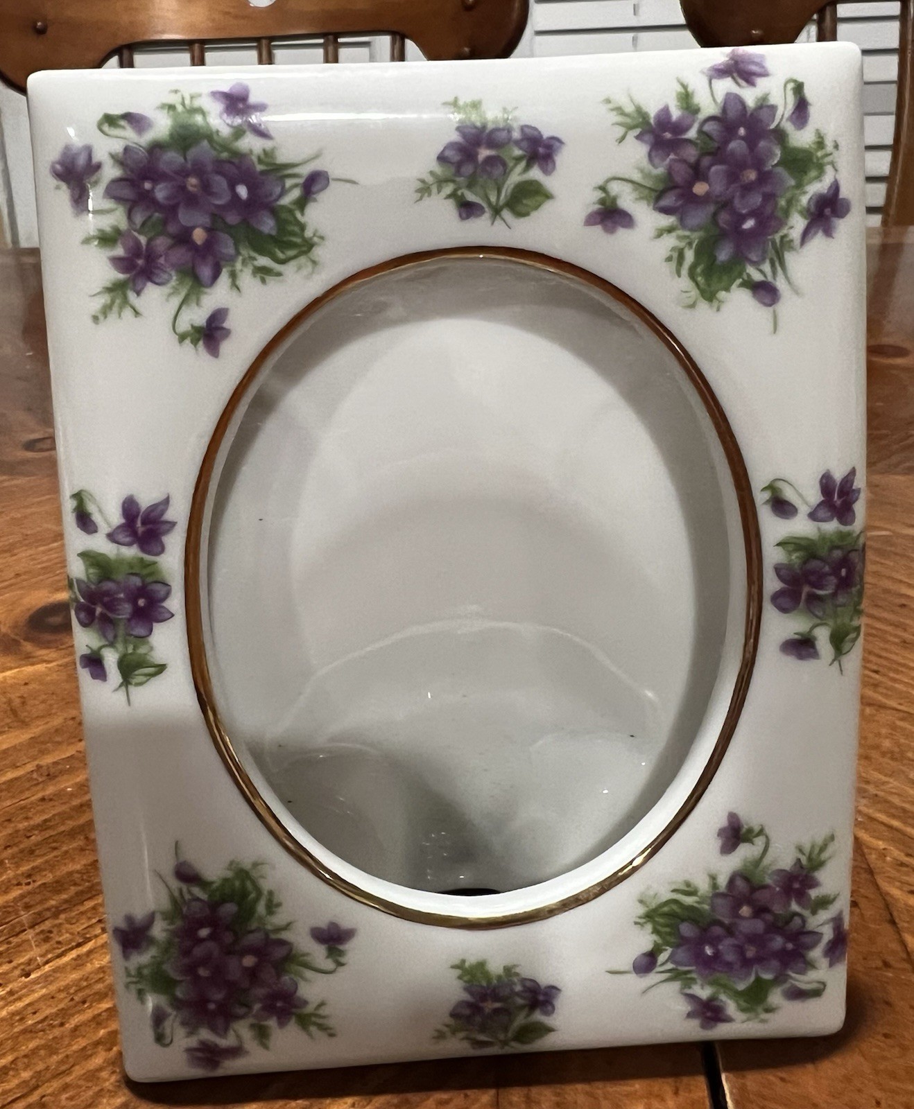 Vintage LEFTON China Porcelain Picture Frame Hand Painted Violets Purple Flowers