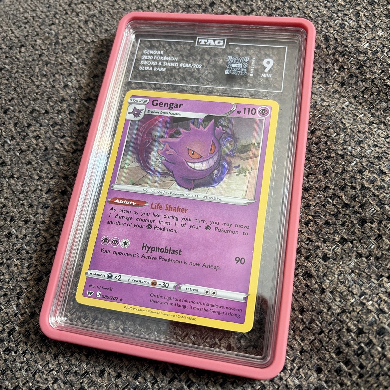 2020 Pokemon Sword & Shield Gengar 085/202 Ultra Rare Holo TAG 9 Mint