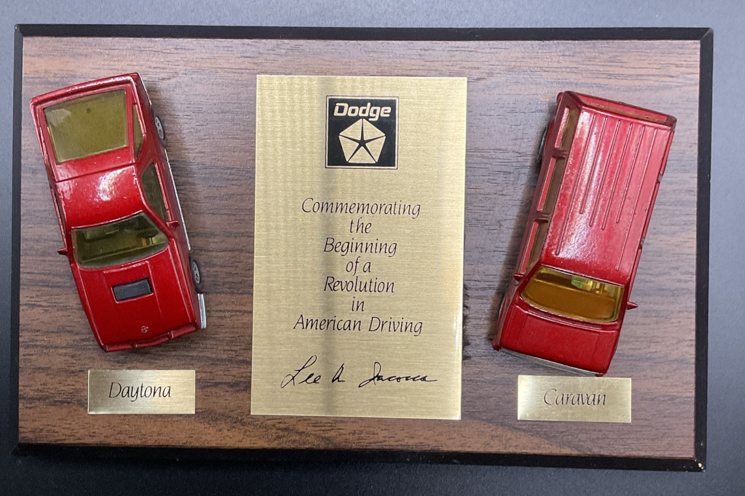 Rare 1984 Dodge Daytona/Caravan Die Cast Dealer Display Plaque Lee Iacocca Mopar