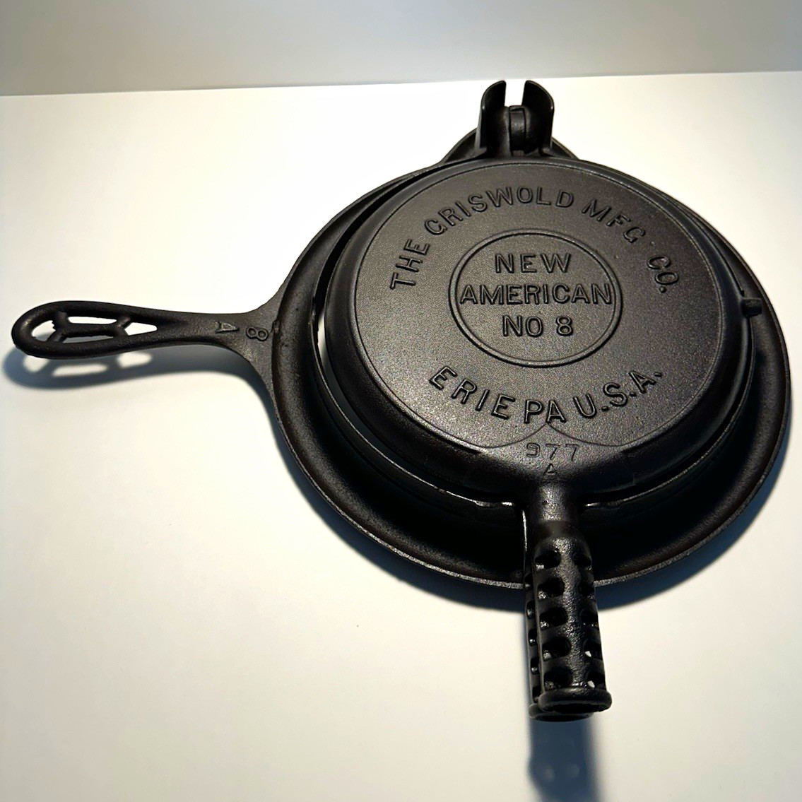 The Griswold Mfg. Co. New American No 8 Cast Iron Stovetop Waffle Iron