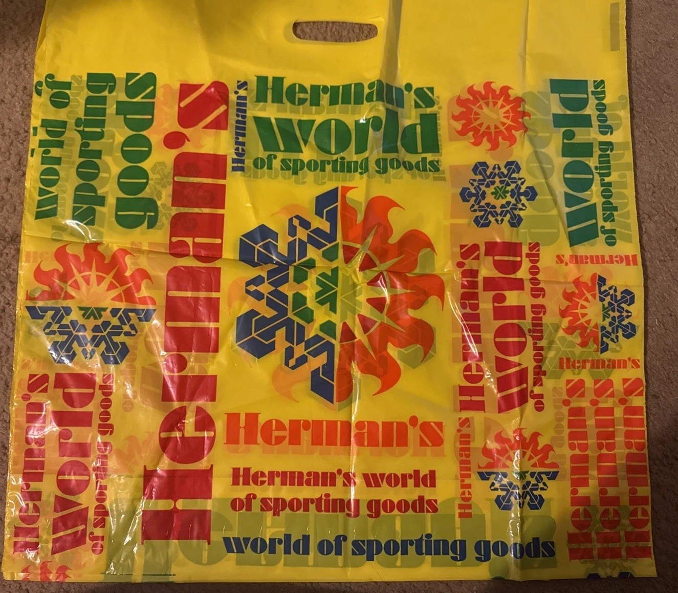 Vintage Herman’s World of Sporting Goods Plastic Shopping Bag 80s Rare