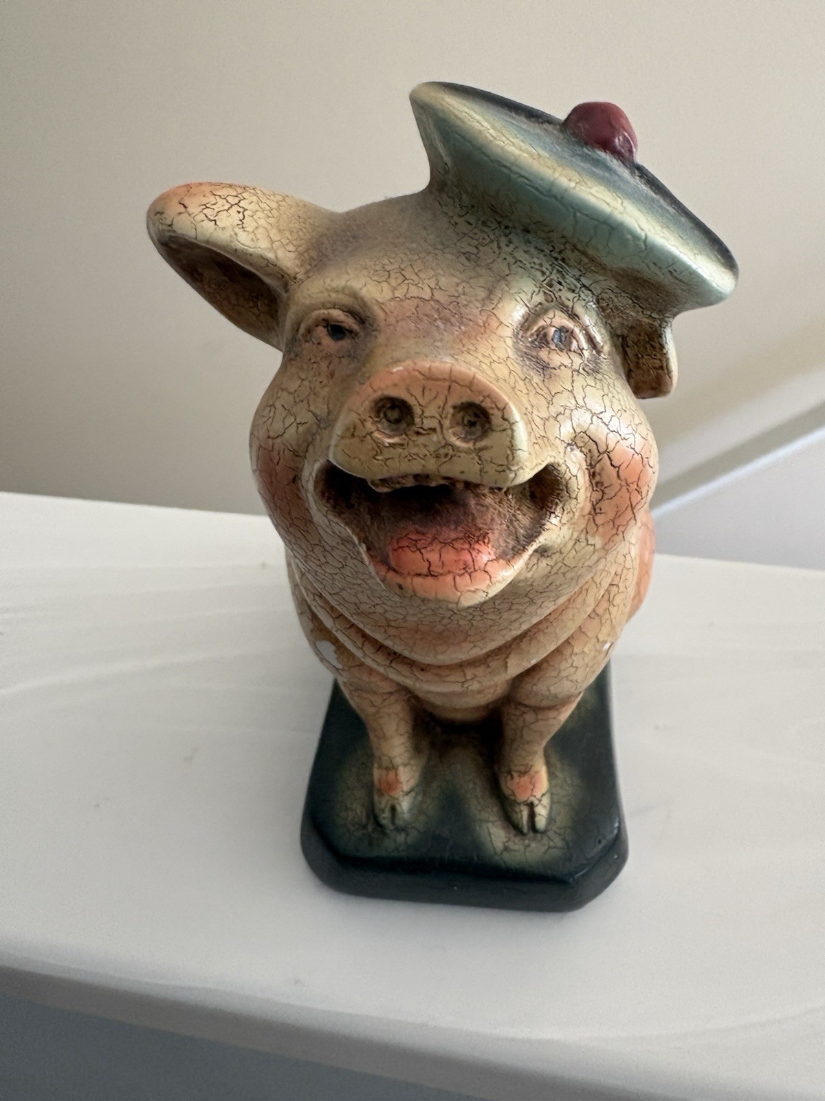 Vintage Noontidings  8” Chalkware Pig Coin Bank USA Farmhouse Country Folk Art