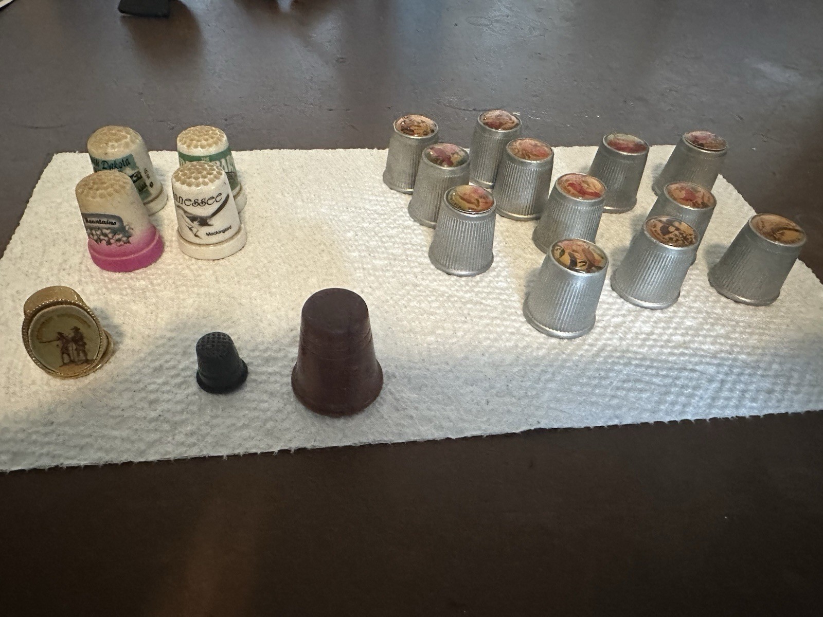19pv Vintage Original Collectible Sewing Thimble Lot Porcelain Metal ETC.