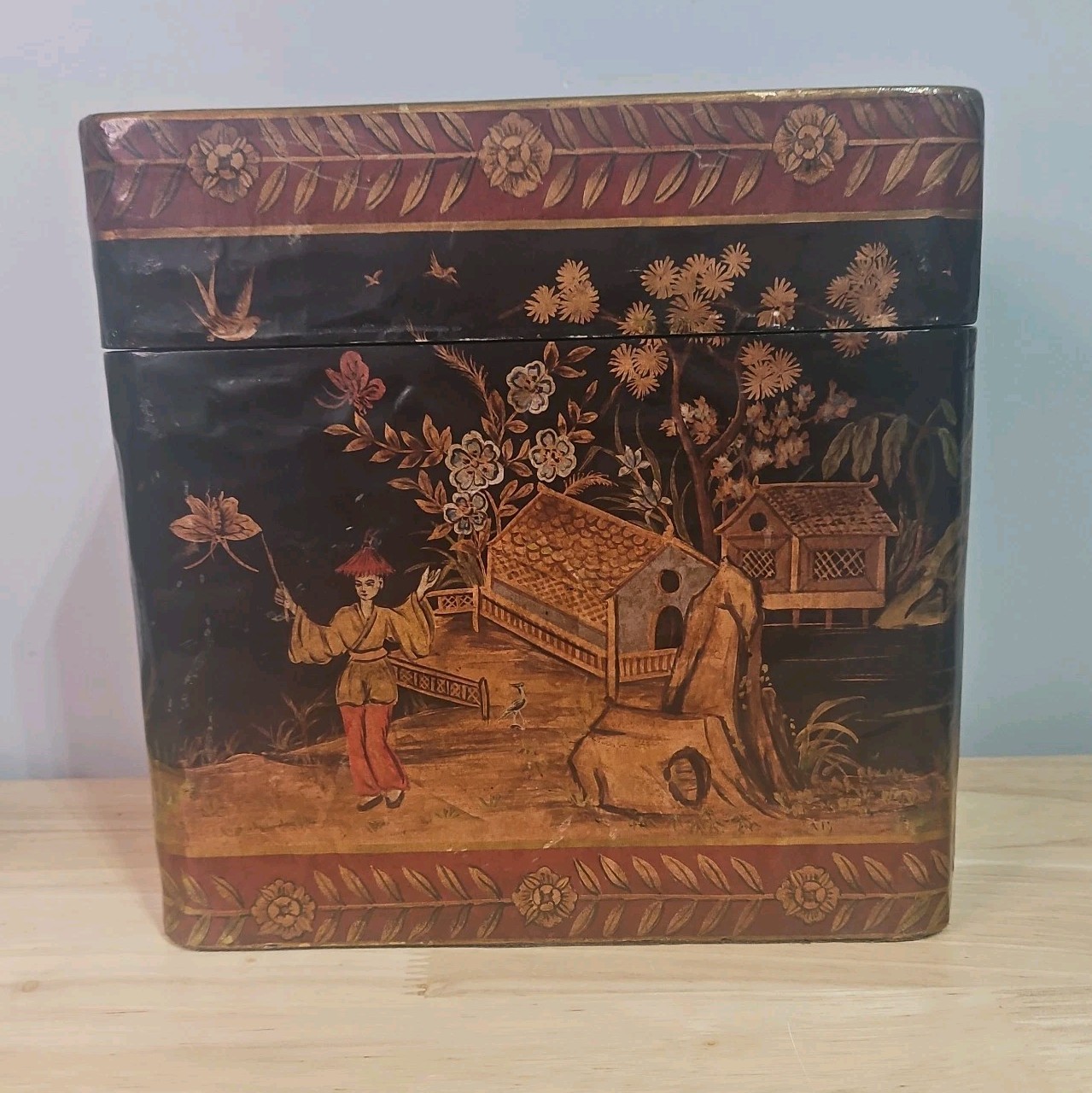 A vintage modern take on the Victorian Japanned papier-mache style letter or...