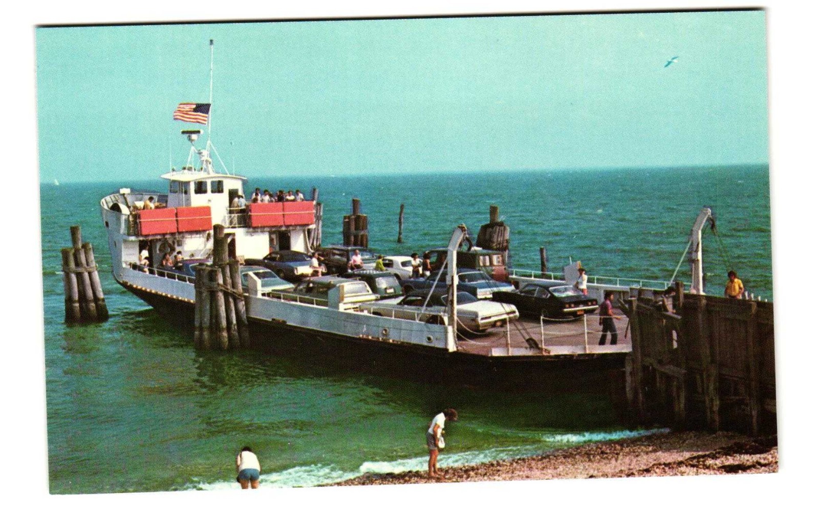 Orient Point NY the Ferry Caribbean loading cars and passengers VTG postcard Unp