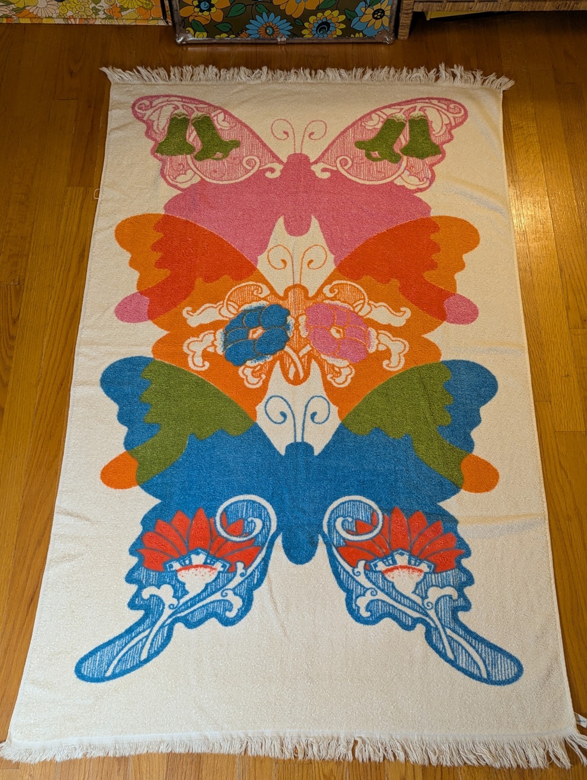 Butterfly Groovy Psychedelic Rare Beach Towel 70s Vintage Retro Hippie MCM Vtg