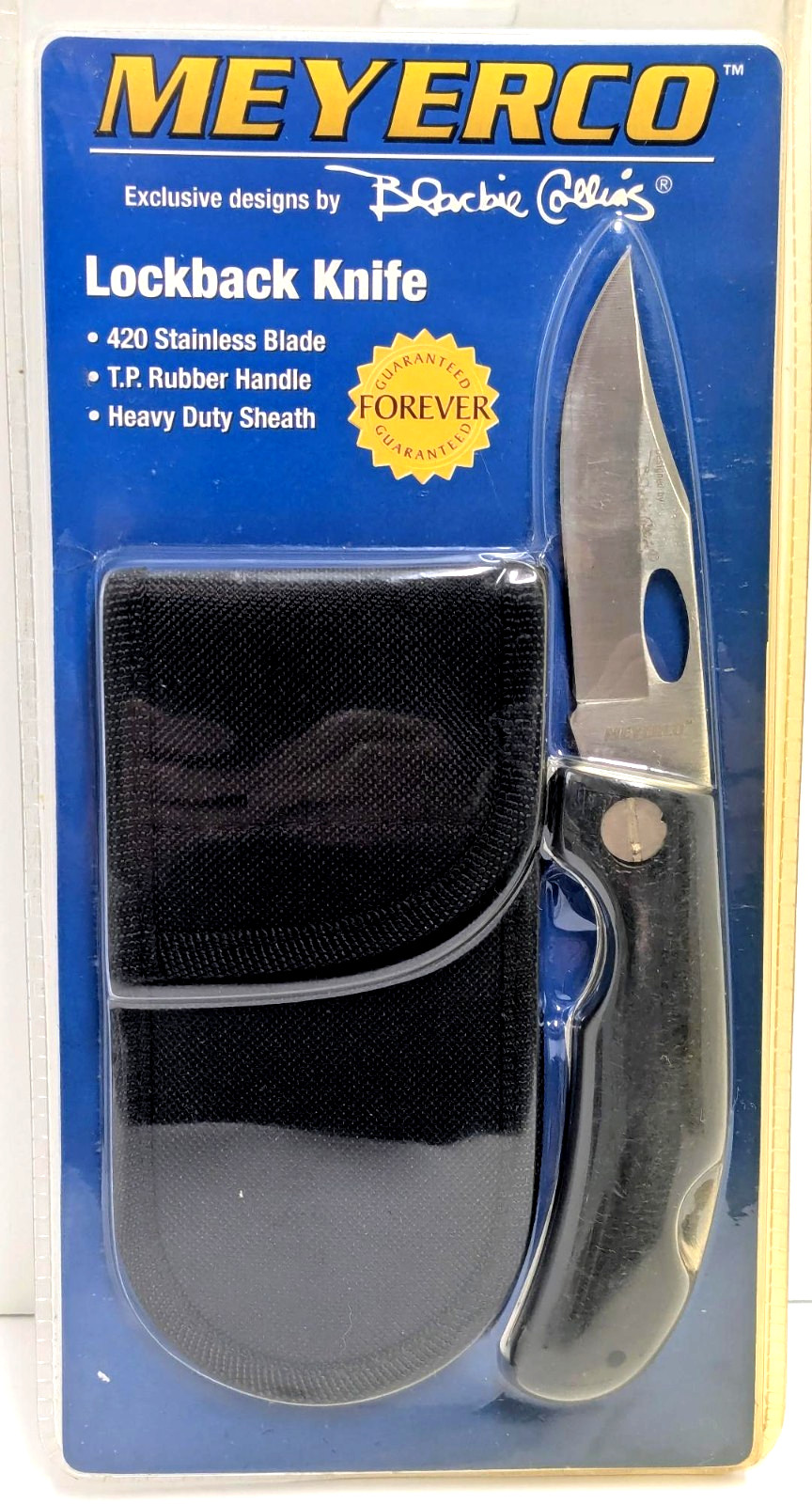 MEYERCO Blackie Collins Designed Stainless Blade Lock Back Knife & Sheath - NEW