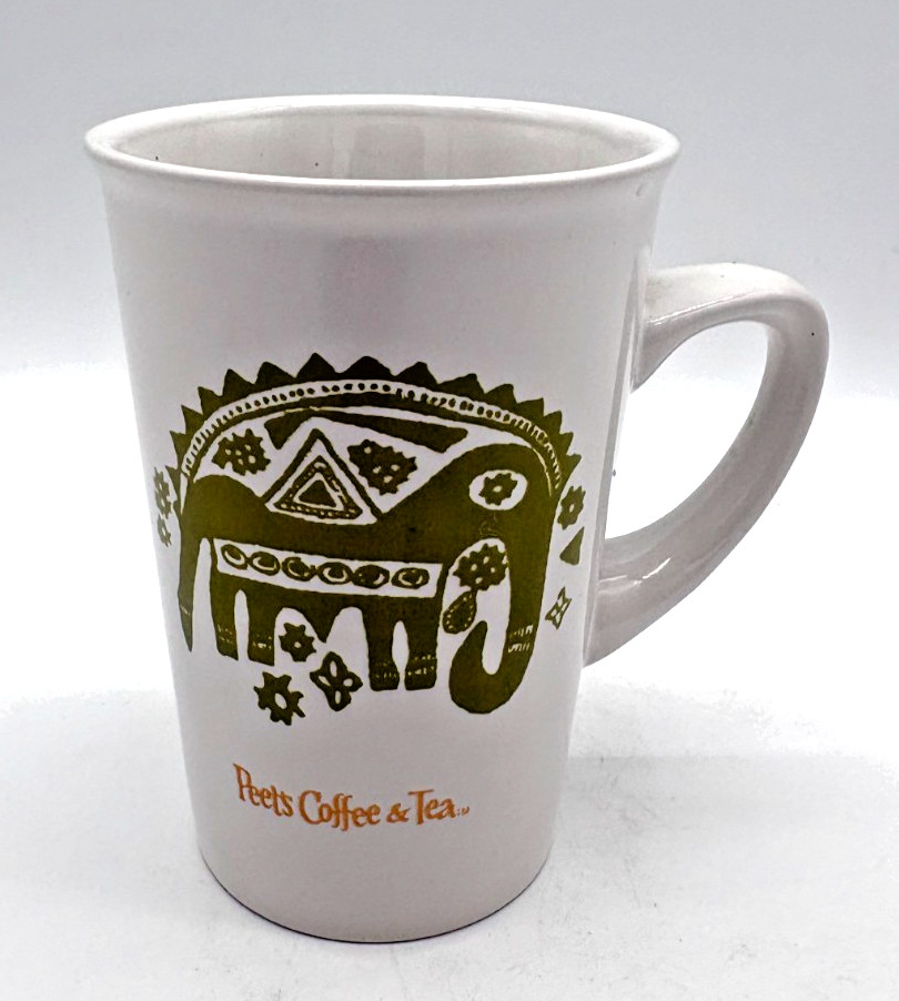 Peet\'s Coffee Mug Green Thai Elephant Tribal Design High Wave