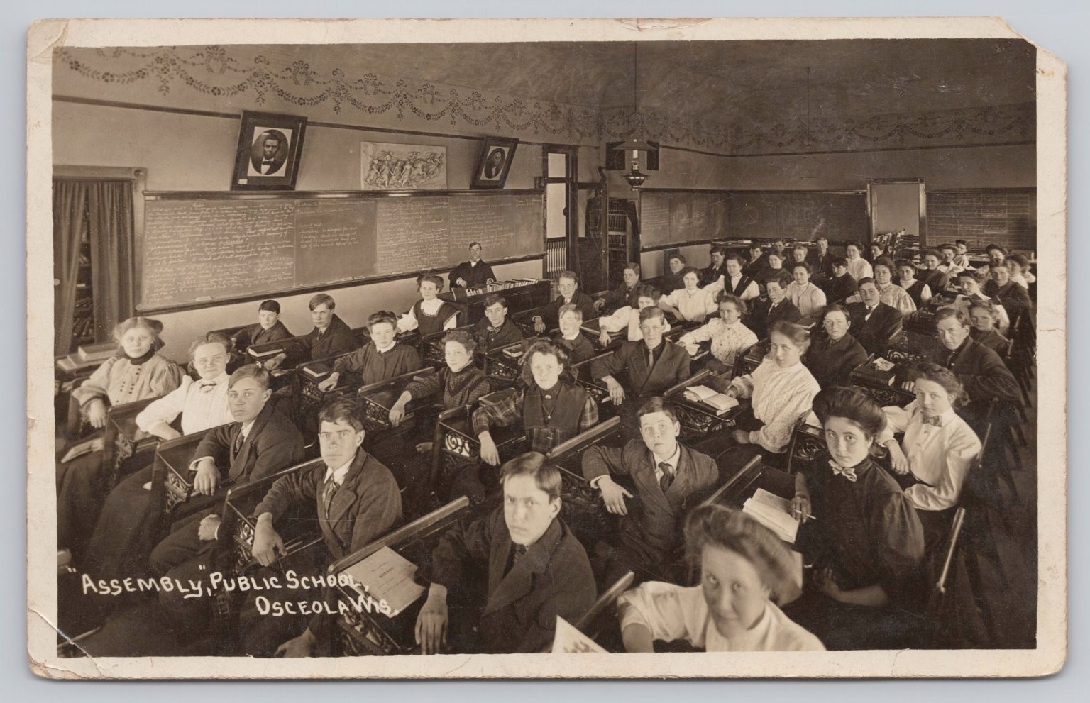 RPPC Osceola WI Public School Assembly Classroom Students 1910s Postcard