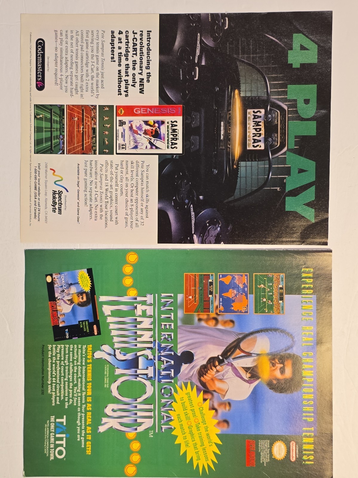 Rare Vintage 90s Tennis Magazine Ad Lot Pete Sampras SNES Genesis Ephemera Grail