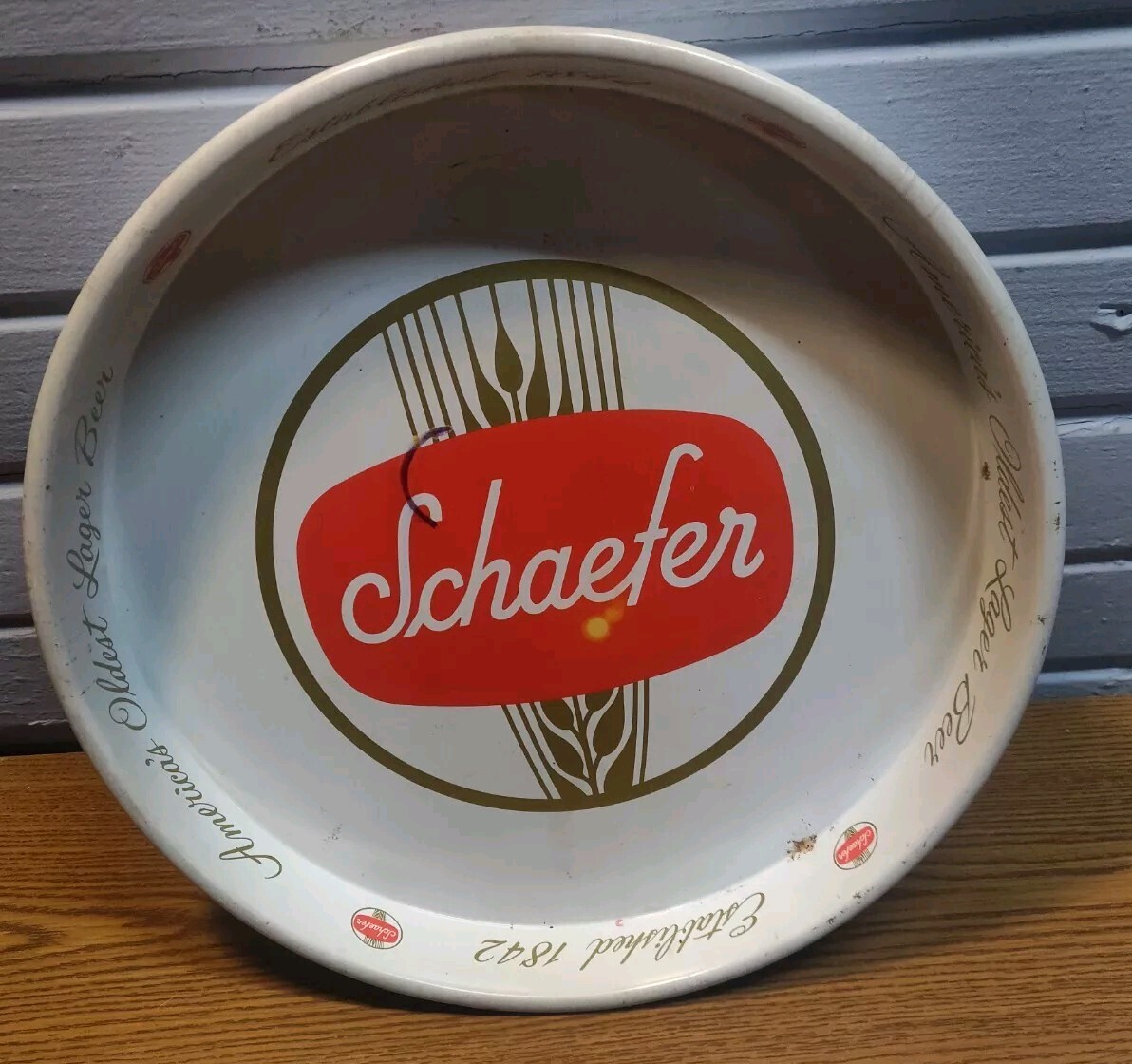 Schafer Beer Tray 13” Diameter White Vintage Metal Americas Oldest Lager Beer #2