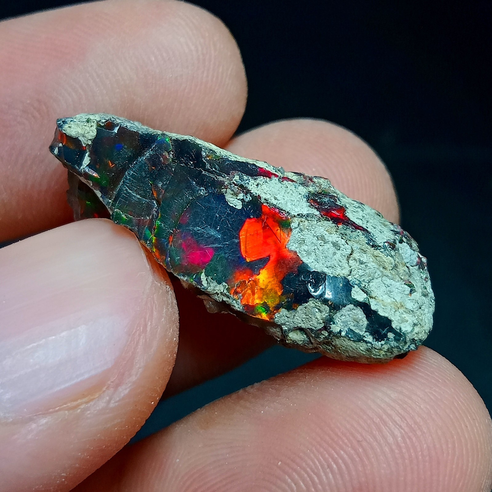 Ethiopian Smoked Black Opal Rough 14.80 Carats | Intense Rainbow Fire Black Opal