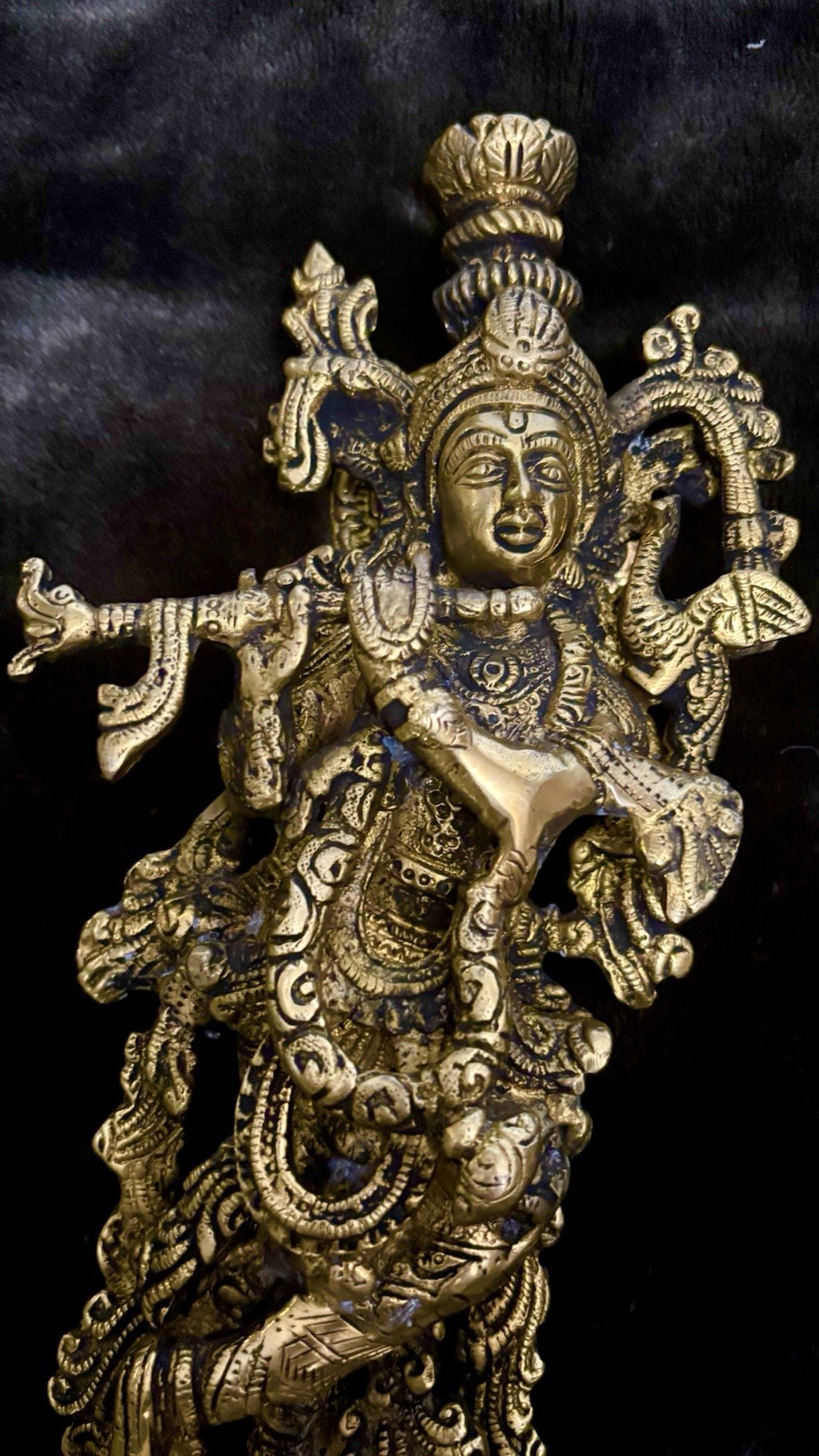 Solid Brass Lord Krishna Statue Playing Flute 13