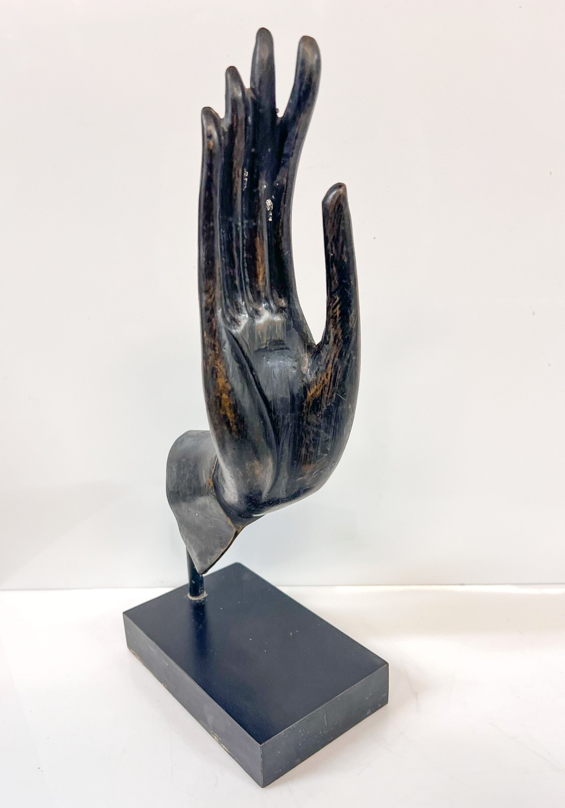 Vintage Thai patinated bronze Buddha hand fragment Abhaya Mudra