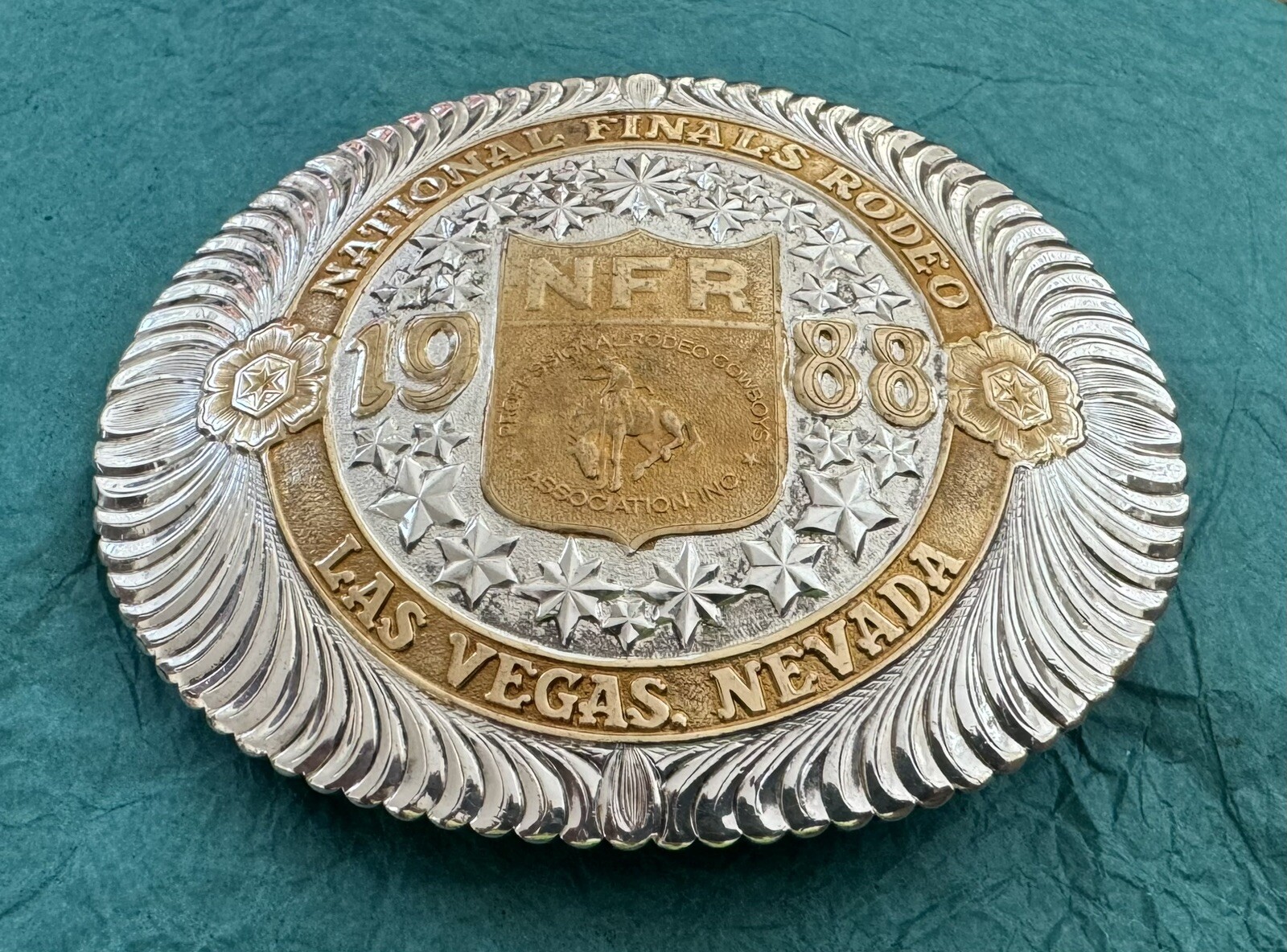 Premium Vintage 1988 NFR National Finals Rodeo Gist SS Trophy Belt Buckle #0763