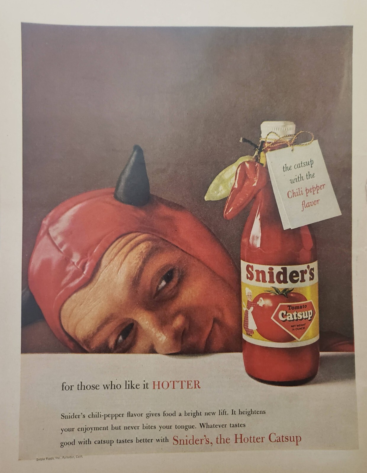 1958 Snider\'s Ketchup Print Ad Vintage Ephemera Wall Decor Spicy Devil