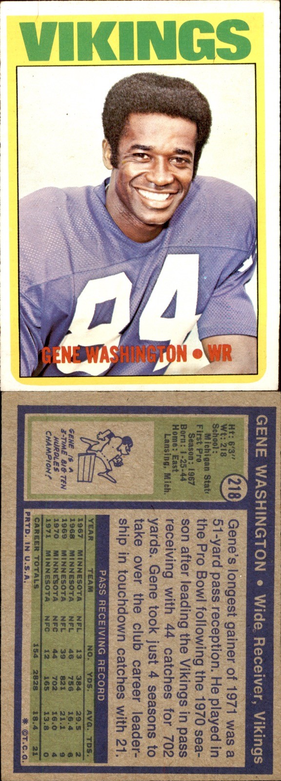 1972 Topps #218 Gene Washington Vikings 4 TIME Pro Bowl WR Michigan State Track