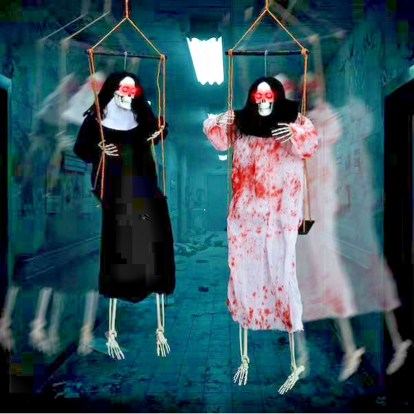 👻 37-Inch Hanging Ghost Halloween Animatronics with Light-Up Eyes (2-Pack)