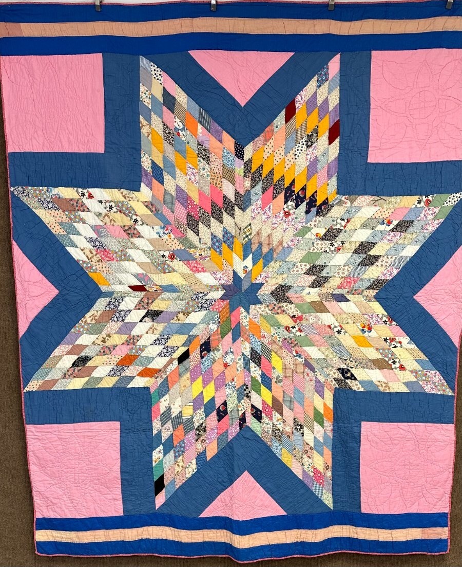 Graphics c 1930s Lone Star QUILT Vintage Framed Amazing Pattern