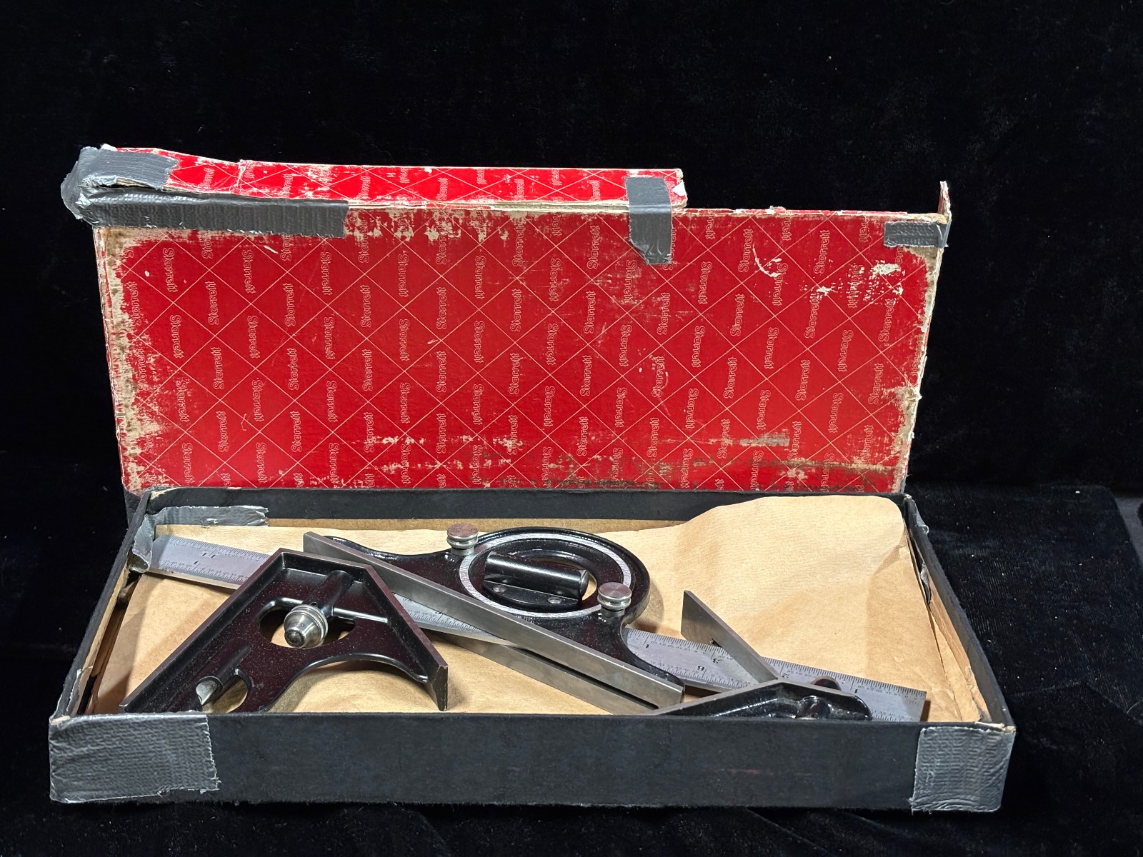 Vintage Starrett 4-Piece Combination Square Set No 490 Protractor 12\