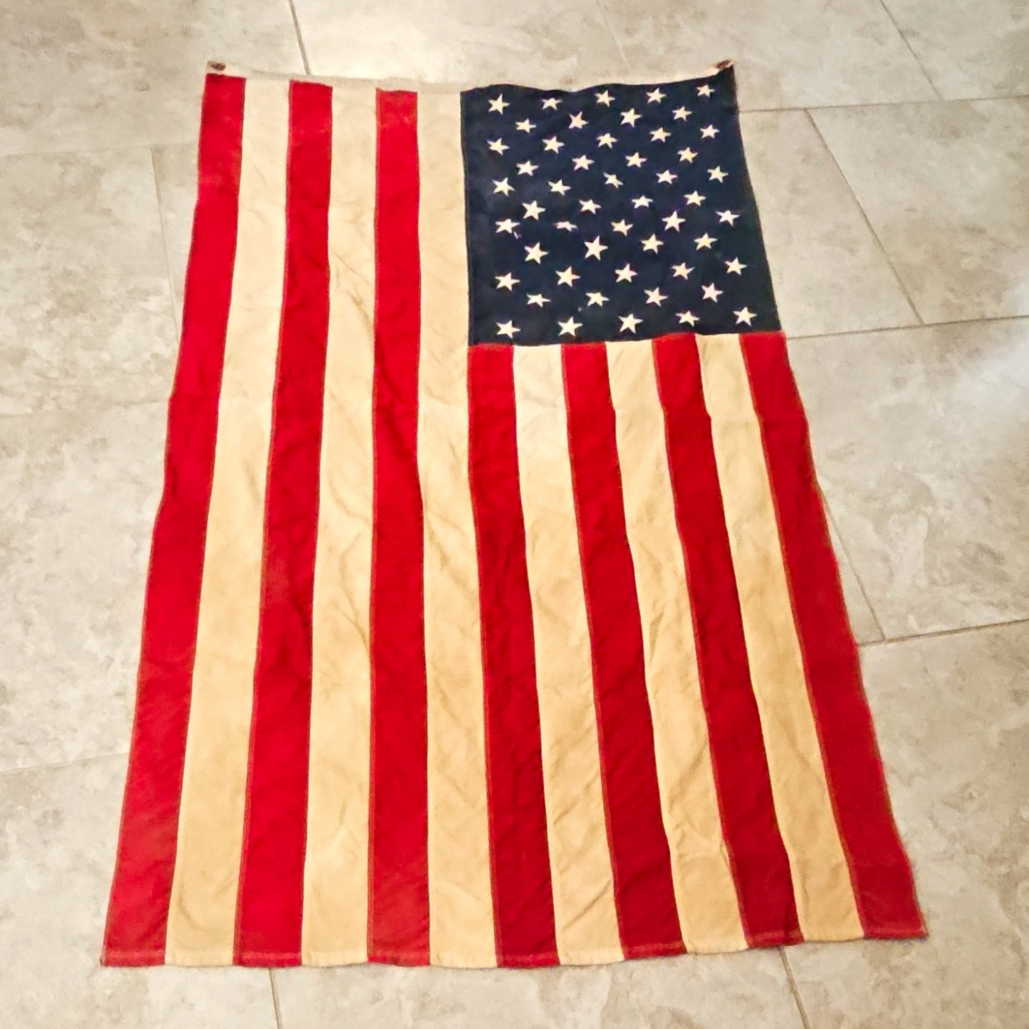 Vintage 50-Star USA American Flag Canvas Sewn Stars Cotton Stripes