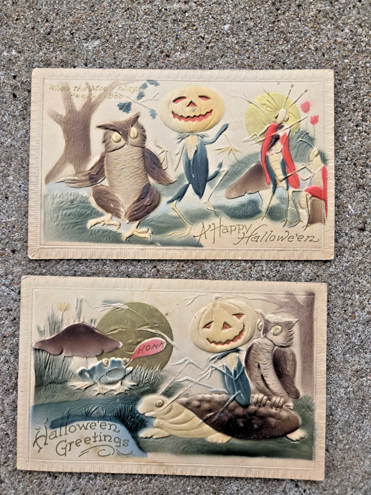 Lot Of 2 Rare Antique Dubuque Art Mfg 1909-1915 Halloween Pumpkin Postcards