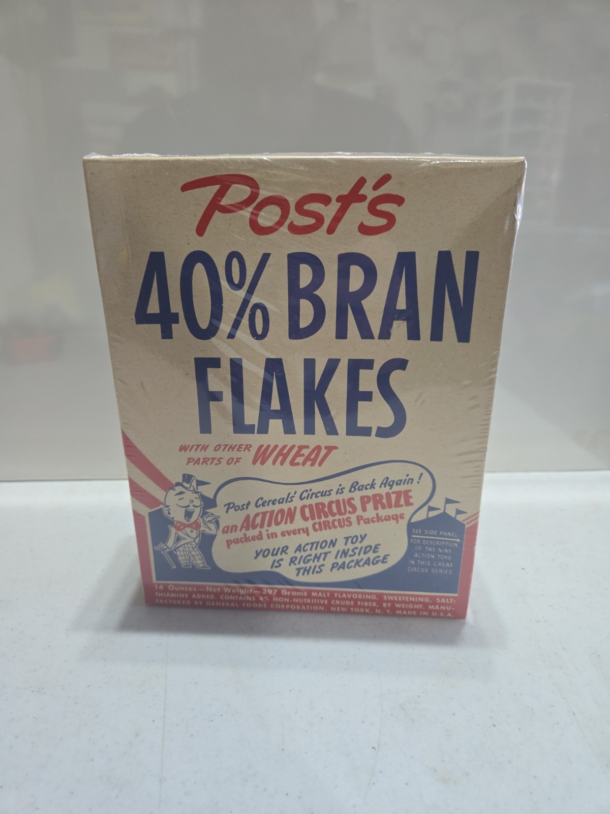 1947 Post's 40% Bran Flakes Cereal Box, Action Circus Prize Offer