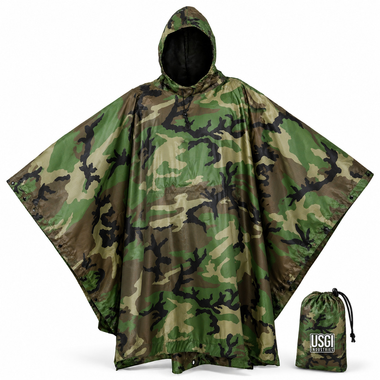 USGI Industries Military Design Multi Use Rip Stop (Woodland, Rain Poncho) USGI Industries Military Design Multi Use Rip Stop (Woodland, Rain Poncho)