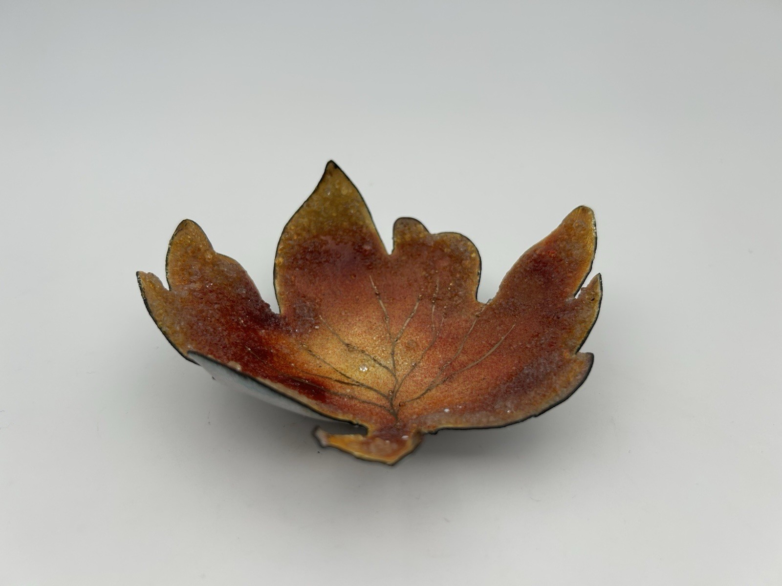Vintage Ferdel Limoges Enamel on Copper Leaf Dish Mid Century French Art