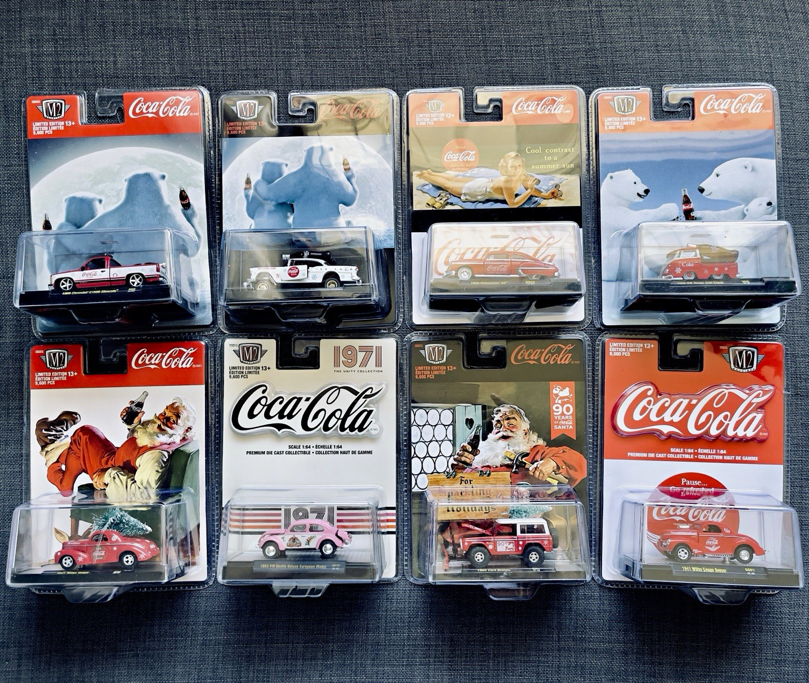 Coca-Cola 1:64 Diecast Cars & Trucks Lot of 8 Red/White/Blue Soda Theme
