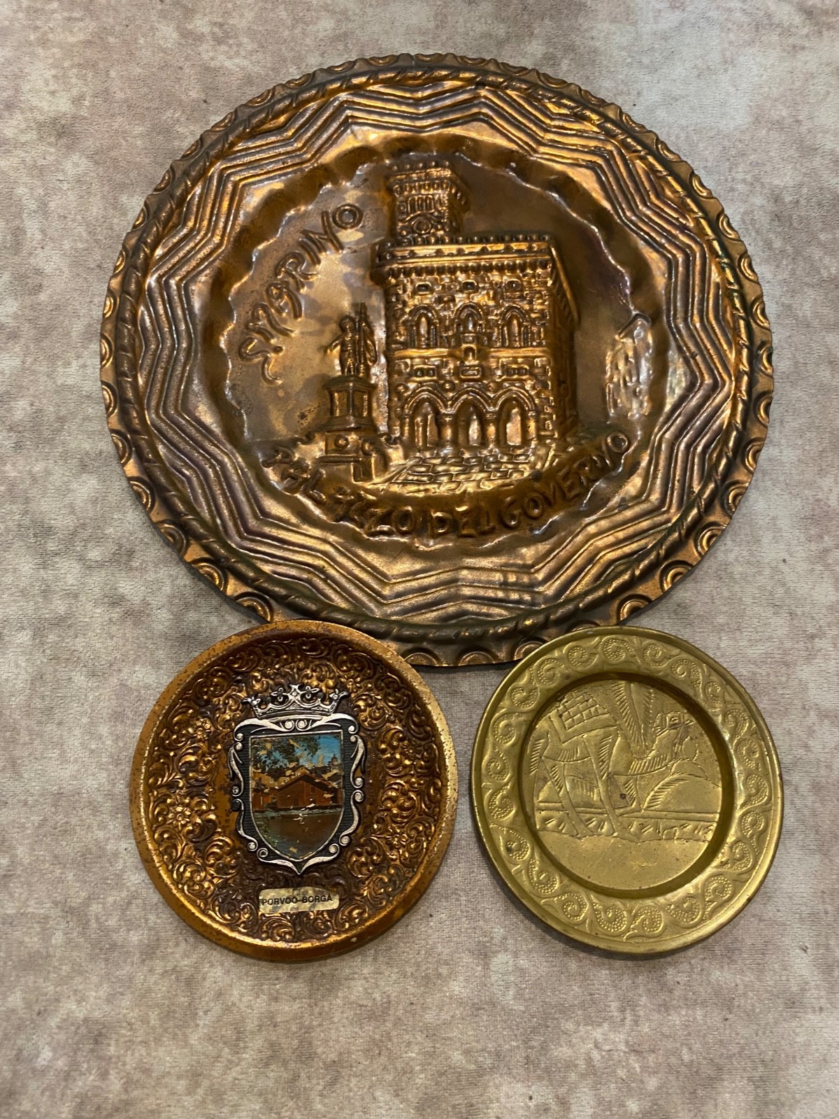 Vintage Souvenir Plates Lot 3pc - Torino Copper 12