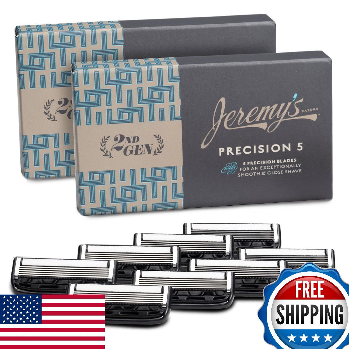 Jeremy's Razors Men's Precision 5-Blade Refills - 8 Cartridges (Fits All Handles