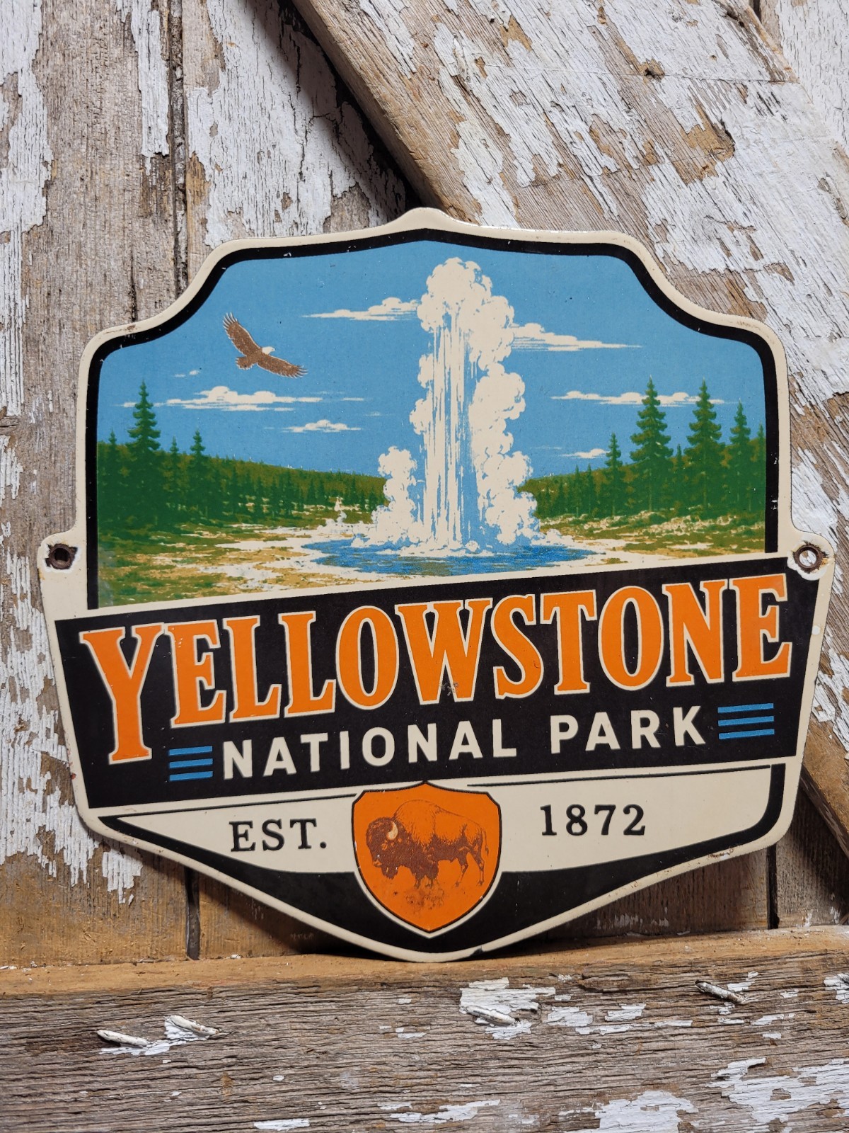 VINTAGE YELLOWSTONE PORCELAIN SIGN RARE OLD