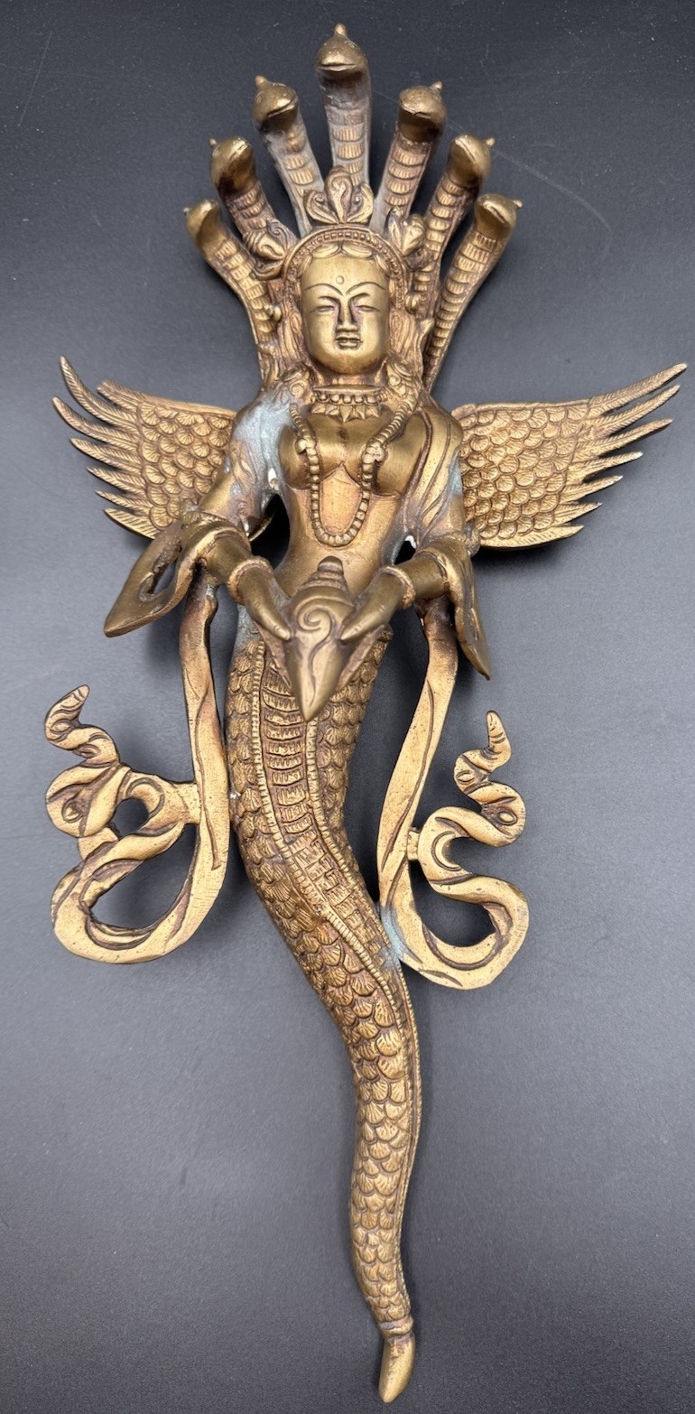Vintage Solid Brass Thai Kinnari Wall Hanging Winged Goddess Naga 18