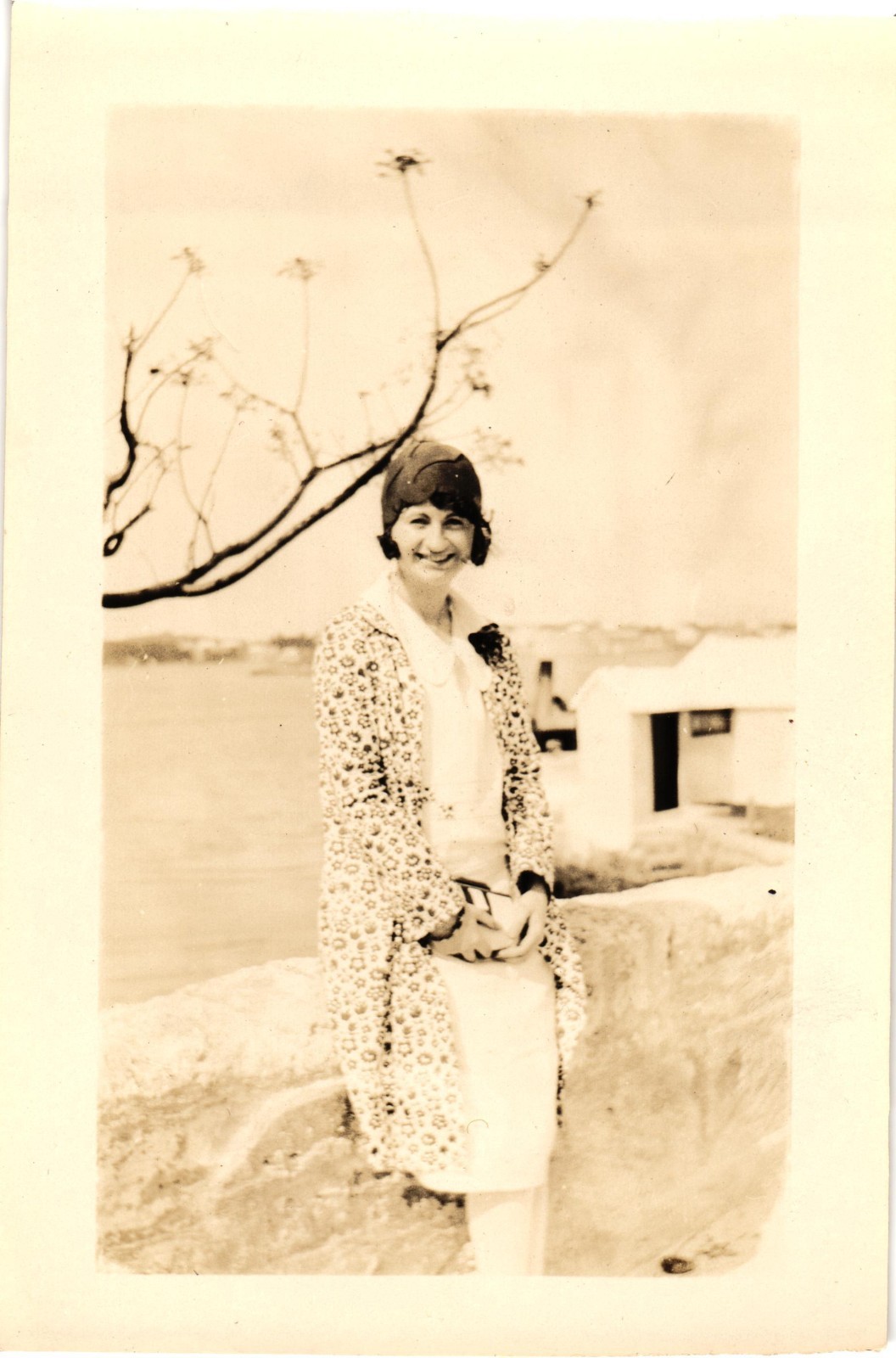 1929 Bermuda Woman Cloche Hat Seaside Fashion Vintage Snapshot Photo