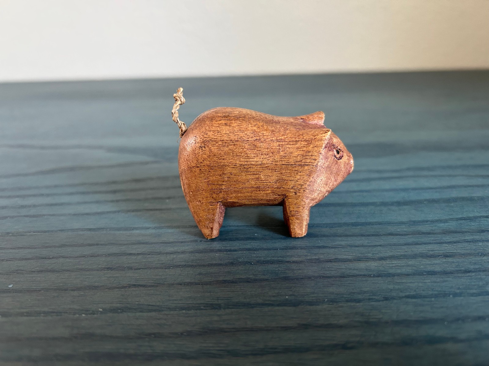 Vintage Hand Carved Wooden Pig Figurine Rustic Farmhouse Artisan Cute