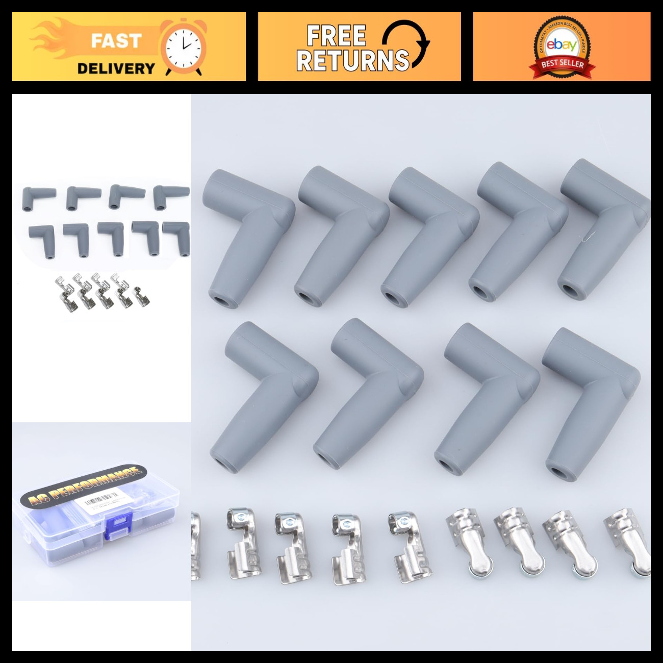 AC PERFORMANCE 90 Degree HEI Silicone Spark Plug Rubber Boot Terminal Kits for 7
