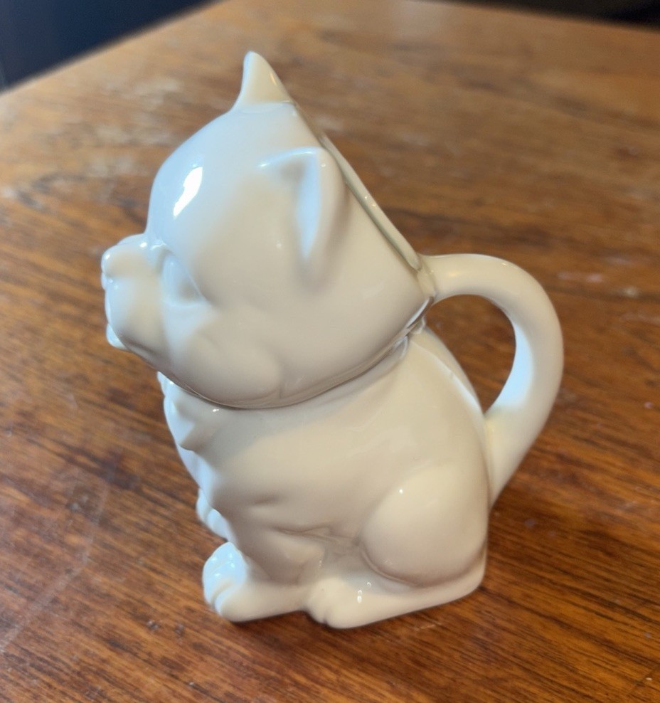 Vintage Ceramic Creamer - White Cat with Bow Tie