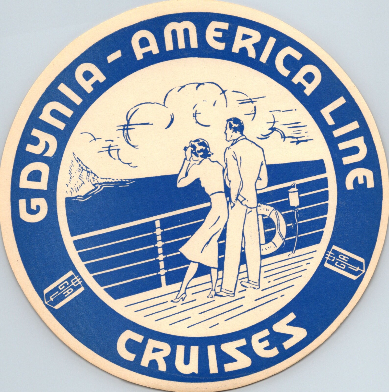 Vintage 1930\'s Gdynia American Line Polish Steamship Cruise Baggage Sticker RARE