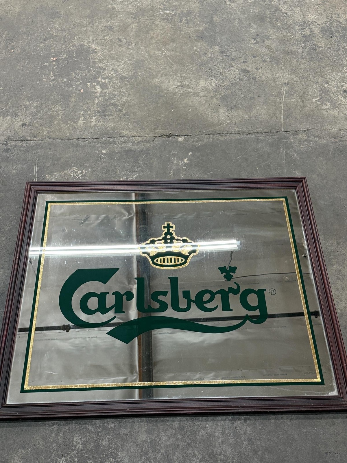 Carlsberg Beer Logo Bar Mirror Green Gold Framed Breweriana Wall Sign Large
