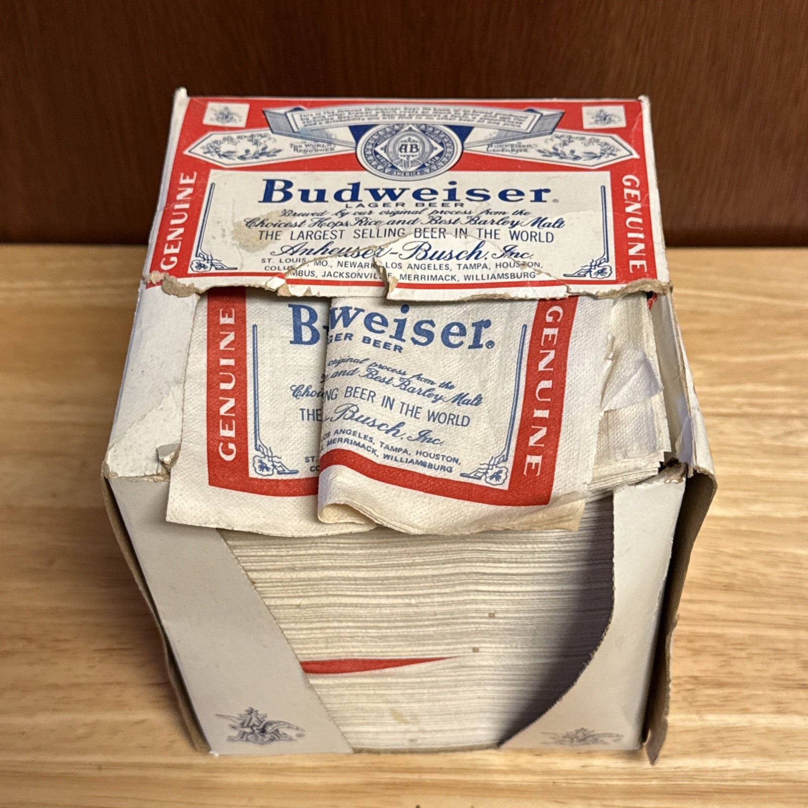 Vintage Budweiser Beer Bar Napkins With Original Box Anheuser Busch INC Mancave