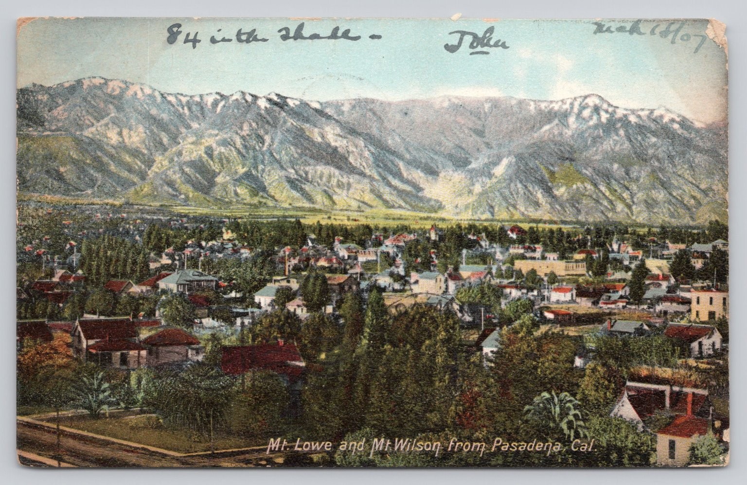 1907 Pasadena CA Postcard Mt. Lowe & Wilson from City View Newman Post Card Co.