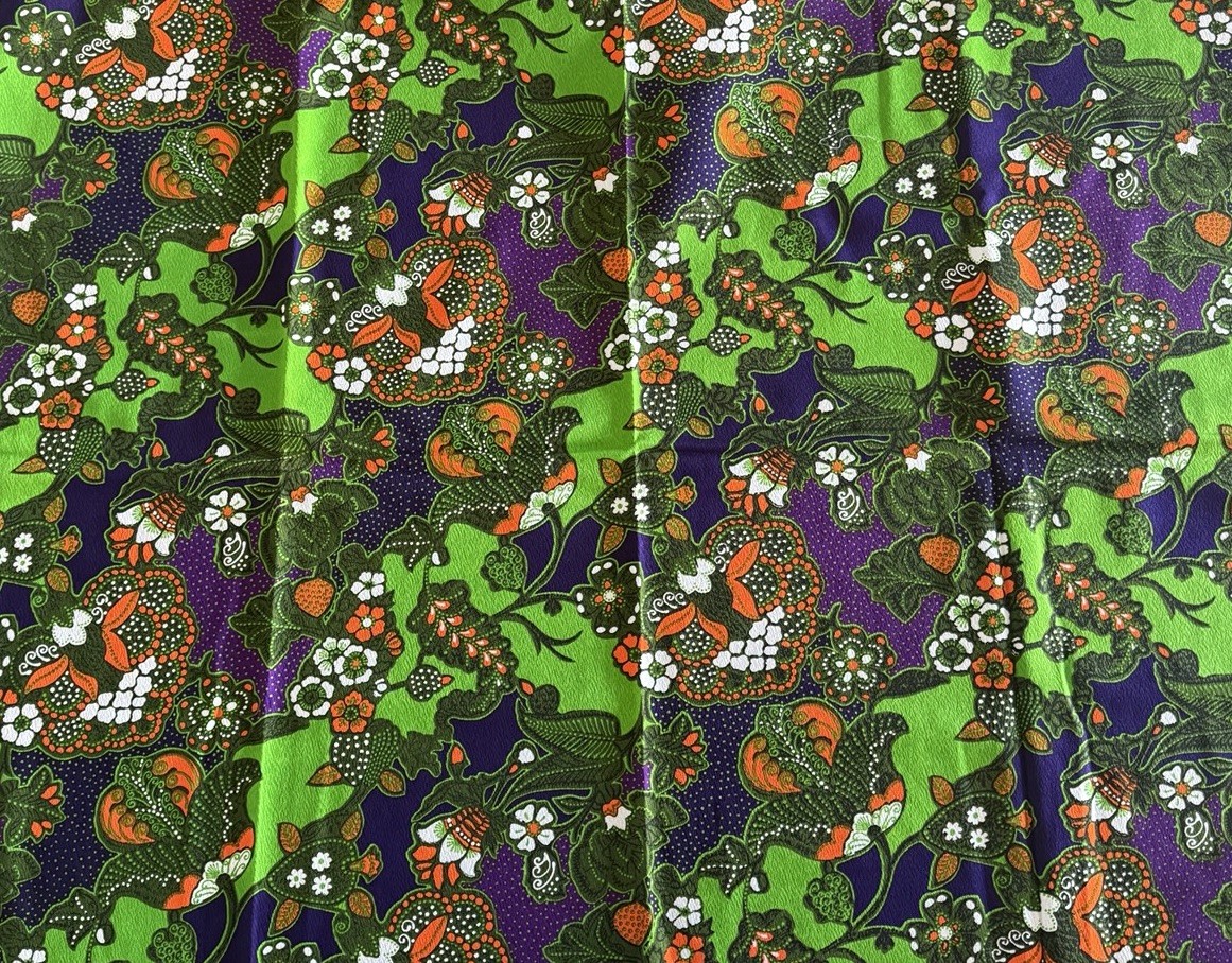Vintage 1972 G Von Hamm Hawaiian Barkcloth Fabric Sample Cut Green Purple