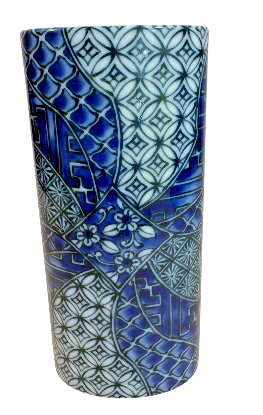 Vintage Blue and White Kimono Vase Takahashi San Francisco Oval Bud Vase 1970's