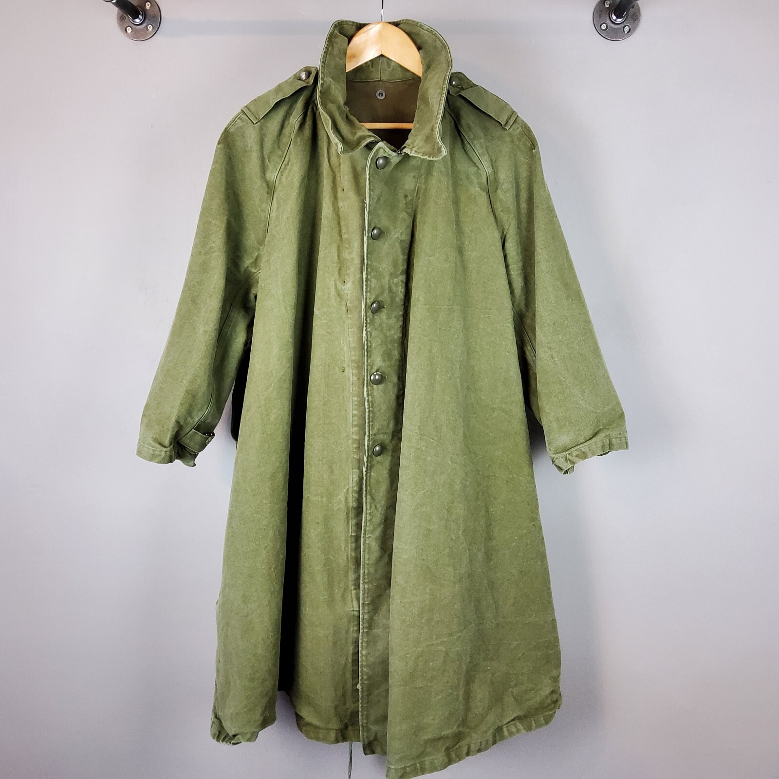 WWII French Army Trench Motorized Coat Motorcycle Jacket Canvas Olive Green