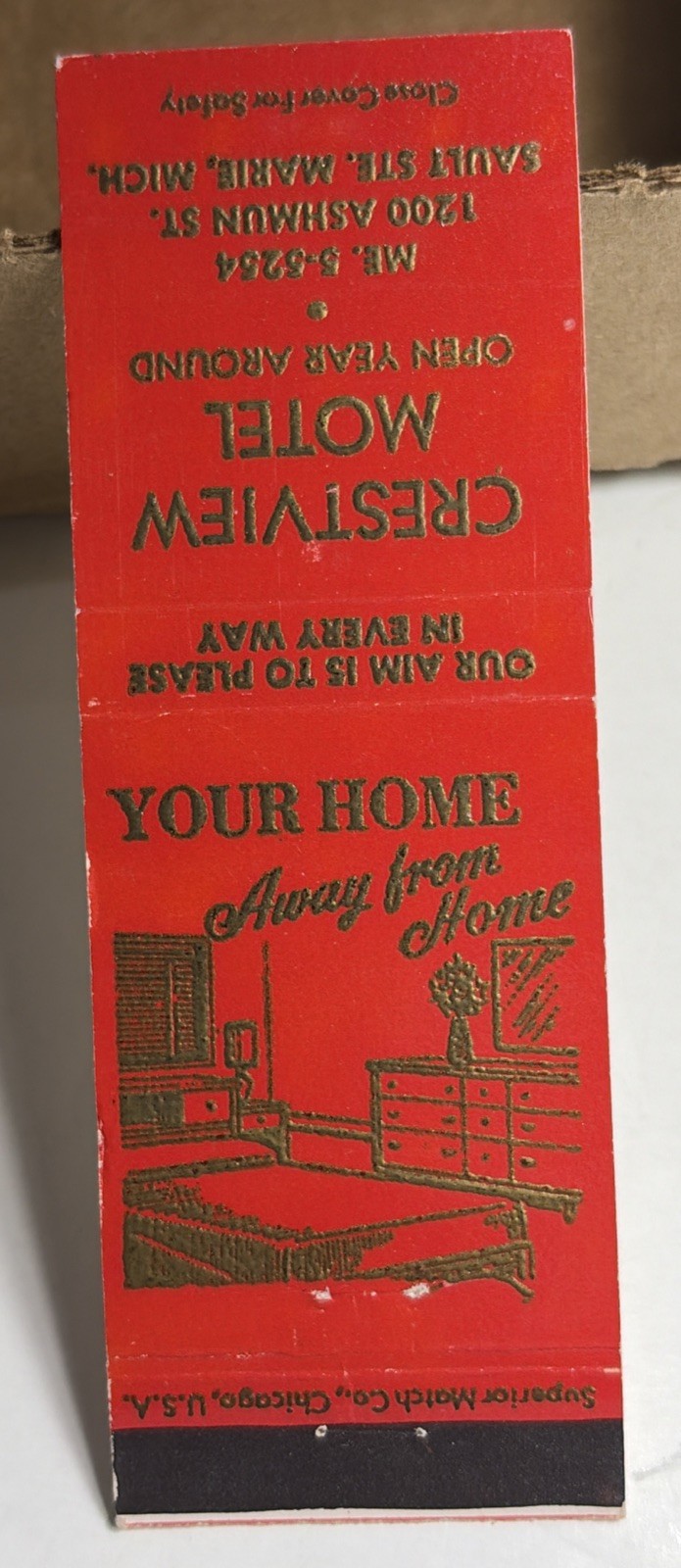 Matchbook Cover Sault Ste. Marie, Michigan Crestview Motel