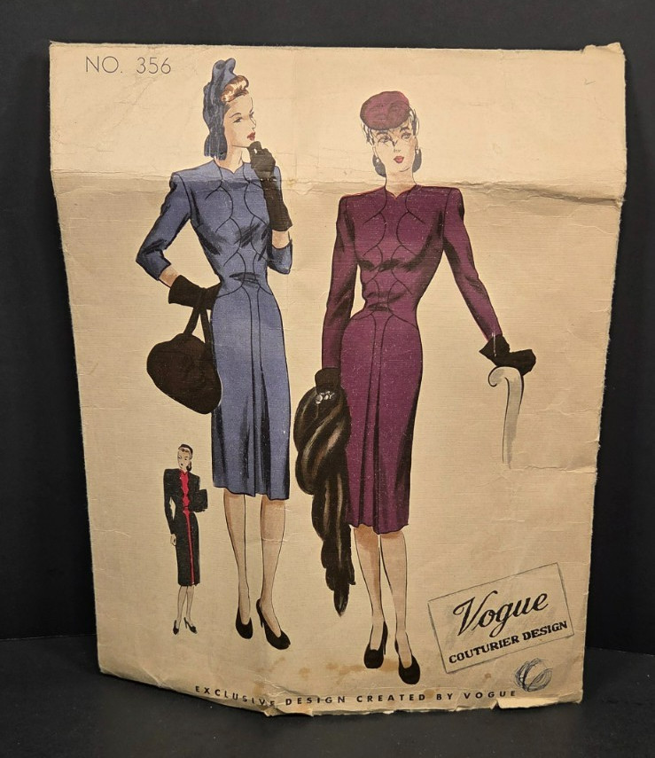 Vintage Original 1940s Vogue Couturier Design Sewing Pattern Dress# 356 Size 18