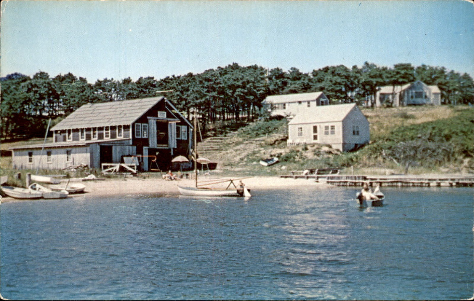 West Chatham MA Cottages & Boat Yard Dexter Press c1950s-60s Vintage Postcard