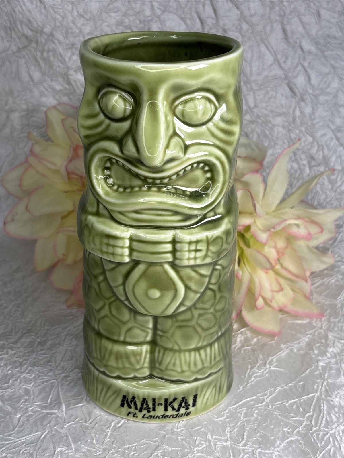 Vintage Mai Kai Chiki Tiki Mug Green Cream Polynesian Restaurant Barware M Free